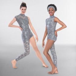Childrens Asymmetric Sequin Lace Dance Catsuit
