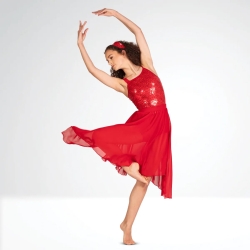 Ladies  Lyrical Dance Non-Symmetrical Strapped Leotard with Separate Handkerchief Skirt