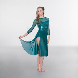 Ladies Teal Sequin Lace Crop Sleeved Lyrical Dress