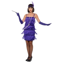Ladies Flapper Costume with Short Dress Purple,Silver, or Burgundy 