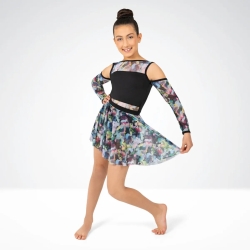 Ladies Floral Panelled Lyrical Dance Leotard with Separate Matching Skirt