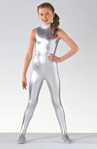 Childrens Sleeveless Dance Catsuit available in silver or gold | The